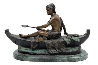 After Duchoiselle (French 19th C.) Bronze Sculpture, "Allegory Of Fishing", H 18" W 9" L 25"