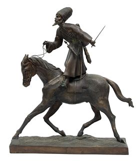 Russian Bronze Sculpture, Cossack On Horseback, H 26" W 7" L 20"