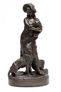 A Richads Bronze Sculpture Young Woman Holding A Cat H 21" W 11"