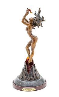 Boris Vallejo (American, B. 1941) Bronze Sculpture 20th C., "Mistress Of Fire", H 13" Dia. 5.5"