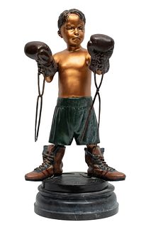 Jim Davidson (American, 1962) Bronze Sculpture, The Little Champ, H 26.5" Dia. 12"