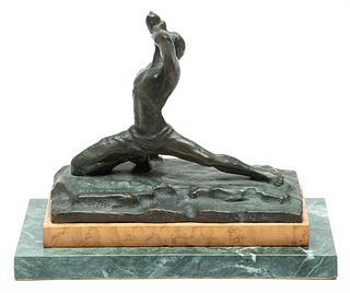 Albert Mangones, Bronze Sculpture,  1968, Man With Sword, H 6.75" W 8" Depth 4.5"