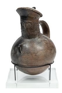 Early Bronze Age Turkish Pottery Lidded Vessel H 12.7" W 8"