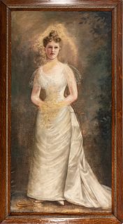 Life Size Wedding Portrait, Oil On Canvas Ca. 1860, H 6' W 3'
