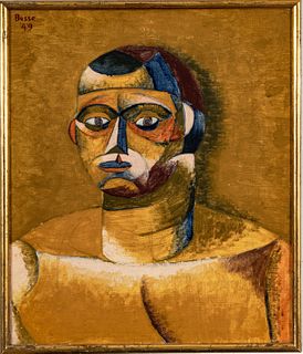 Jacques Busse (France, 1922-2004) Oil On Canvas, 1949, Cubist Portrait, H 21" W 26"