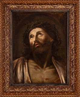 Follower Of Guido Reni (Italian, 1575-1642) Oil On Canvas, Ca. Late 16th/early 17th C., "Man Of Sorrows", H 22" W 16.75"
