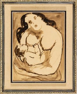 Mane Katz (FRENCH/UKRAINIAN, 1894-1962) Watercolor And Inkwash On Wove Paper, Mother And Child, H 25.25" W 19.25"