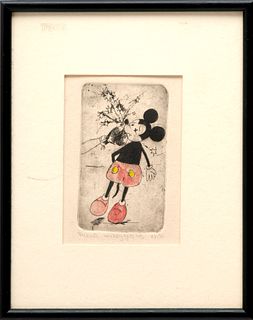 Joel Beckwith (American, B. 1949) Color Etching On Paper #84/90 "Mickey Gets His", H 4.75" W 3"