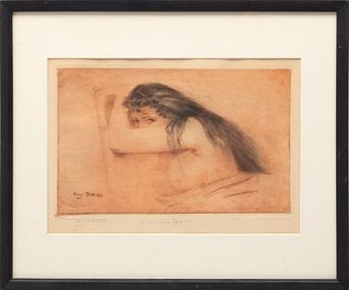 Henry Julien Detouche (French, 1854-1913) Etching On Paper, Nude, H 7.25" W 12"