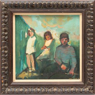 Carol Wald (American, 1935-2001) Oil On Canvas, Ca. 1969, Three Children, H 12" W 12"