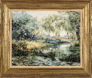 Oil On Canvas, 20th C., Lily Pond, H 16" W 20"