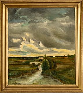 Carlo Harim, Oil On Canvas, Landscape With Storm Clouds, H 25.5" W 23"