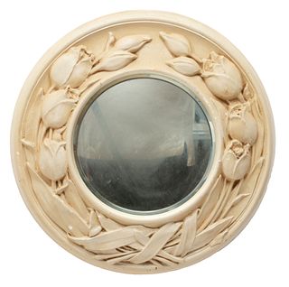 Art Nouveau Style Painted Plaster Mirror, Depth 1.5" Dia. 15"