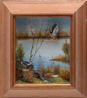 Runar Rodell (American/ Swedish, 1889-1983) Duck Diorama In Shadowbox Frame H 10" W 8"