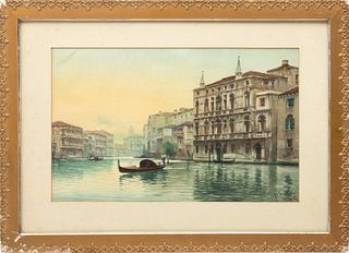 Italian Watercolor On Paper, Venetian Canal Scene, H 11.25" W 18.25"