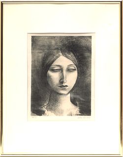 John Wesley Carroll (American, 1892-1959) Lithograph On Paper, Portrait Of Woman, H 9.25" W 7"