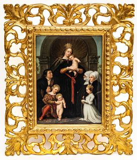 After Hans Holbein The Younger (German/Swiss, 1497-1543) Painting On Porcelain Plaque Darmstadt Madonna, H 6" W 4.5"