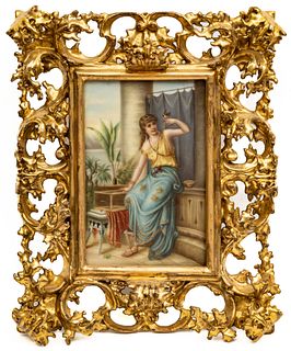 After Heva Coomans (Belgian, 1860-1939) Painting On Procelain Plaque Ca. 1900, Darling, H 7.5" W 5.2"