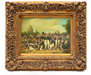 Signed Paul Seignue Painting On Porcelain Plaque,  Late 20th C., French Cadets, H 12" W 16"