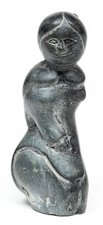 Inuit Canada Stone Carving, Eskimo With Baby On Back H 8" W 4"
