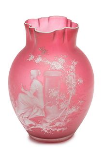 Cameo Glass Vase, Pink, Translucent Ca. 1880, H 8" Dia. 5.5"