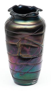 Attributed to Palme-Koenig Blown Art Glass Vase Ca. 1900, H 6.1" Dia. 3"