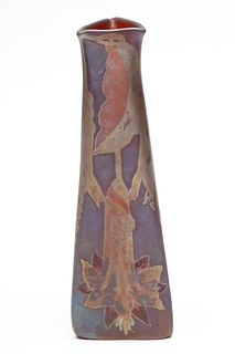 Amédée De Caranza (Italian/Turkish, 1843-1914) Art Nouveau Art Glass Triangular Vase Ca. 1900, H 13"