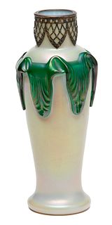 American Art Nouveau Style Iridescent Art Glass Vase, 20th C., H 9.5" Dia. 3.75"
