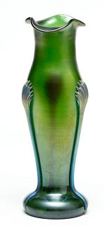 American Iridescent Art Glass Vase Late 20th C., H 11" Dia. 4"
