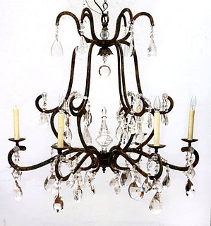 Crystal And Rock Chandelier, H 30" Dia. 36"