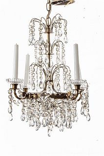 Swedish, Crystal And Brass Four Light Chandelier Ca. 1966, H 21" Dia. 18"
