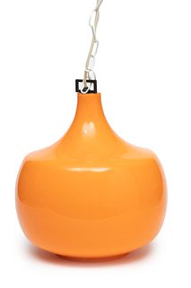 Swedish Blown Cased Glass Chandelier, Orange On White H 14.5" Dia. 12"