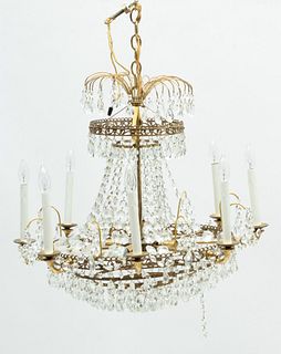 Brass And Crystal Chandelier H 26" Dia. 26"