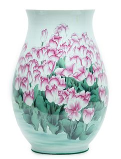 Huang Xiaohua (Chinese B. 1970) Porcelain Vase C. 20th C., H 21" Dia. 13"