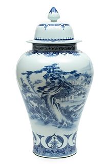 Chinese Porcelian Blue And White Tall Covered Ginger Jar H 23" Dia. 11.5"