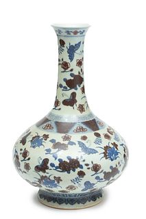 Chinese Red Iron & Blue Cobalt Porcelain Vase, H 16" Dia. 10"