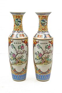 Chinese Palace-Size Porcelain Vases, 21st C., The Return Of Spring, H 50" Dia. 14" 1 Pair