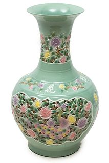 Chinese Reticulated Porcelain Palace Size Baluster Vase H 31" Dia. 18"