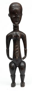 African, Baule Carved Wood Standing Figure Ca. Mid 20th C., H 20.5" W 5" Depth 3.25"