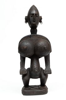 African, Dogon Peoples Carved Wood Female Figure, Ca. Mid/Late 19th C., H 24.5" W 9" Depth 8"