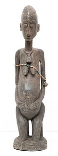 Dogon Peoples, First Quarter 20th C., Kneeling Pregnant Female Figure, H 28" W 6.5" Depth 6.5"