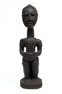African, Baule Carved Wood Maternity Figure Last Quarter 19th C., H 26" W 7" Depth 6.5"