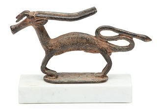 African Dogon Bronze Sculpture, Antelope, H 4.5" W 2" L 8.5"