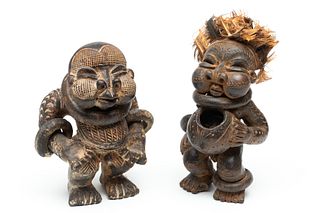 African, Tikar Peoples Terra Cotta (clay) Protective Figures Ca. First Quarter 20th C., H 9" 1 Pair