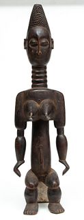 African Carved Wood Seated Female Sculpture, H 28.75" W 7" Depth 6"
