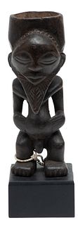 Kuba Carved Wood Figural Cup Early/Mid 20th C., Standing Male Figure, H 8.75" W 3.5" Dia. 3"