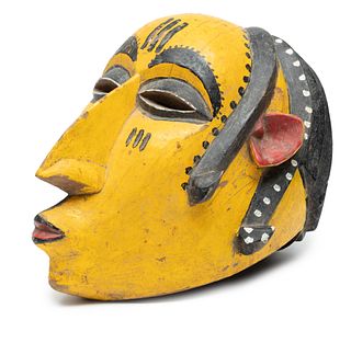 African, Nigeria Polychrome Wood Mask, Ca. Mid 20th C., H 15" W 10.5" L 15"