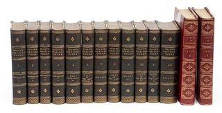 Poetical Works Of Sir Walter Scott, Twelve Volume Set, 19th C., H 6.25" W 4.25" Plus Two Volumes Of Fables De La Fontaine