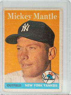 Mickey Mantle (American) New York Yankees Topps Baseball Card Ca. 1958, H 3.5" W 2.5"