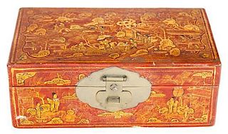 Two Chinese Lacquer Boxes Height 3 1/2 x width 9 x depth 5 1/4 inches.